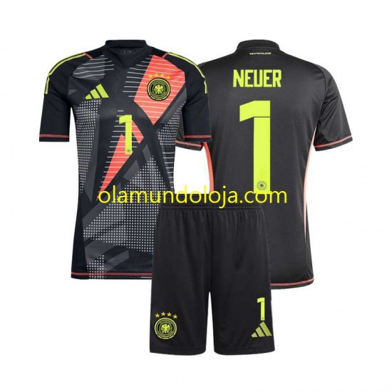 Camisola Alemanha Manuel Neuer 1 Guarda-redes Criança Equipamento Primeiro Euro 2024 Manga Curta